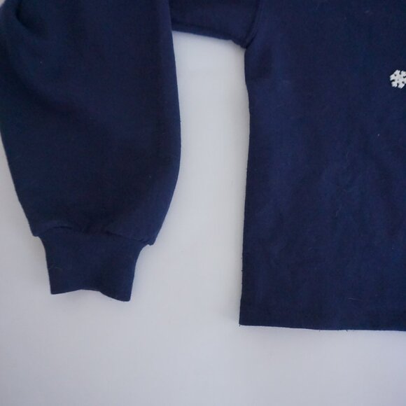 Vintage Jerzees Blue Sweater Snowman Flag Cotton Holiday Festive Snowflakes L - Picture 7 of 10